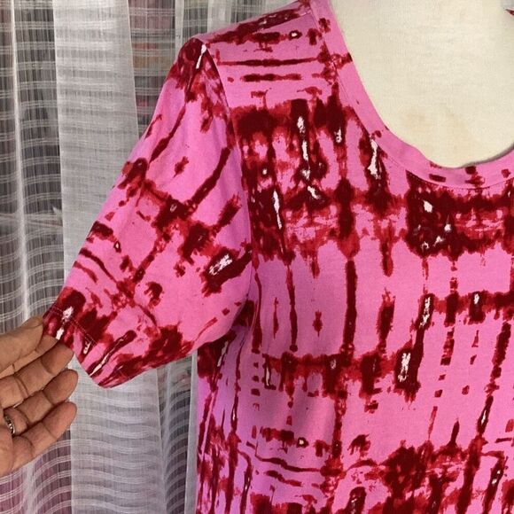 LOGO by Lori Goldstein Womens Pink Red Short Sleeve Tiered Maxi T-Shirt Dress LP - Picture 5 of 8